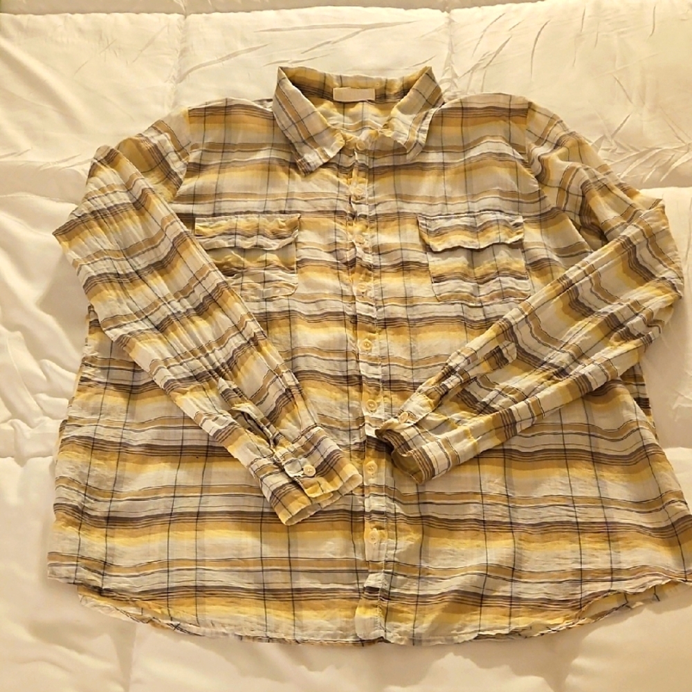 CP Shades Joss Relaxed Fit Plaid Silk & Cotton Top. Coastal Grandma